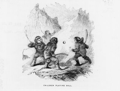 Pólo Norte: crianças jogando um jogo de bola no saco de gelo - Elisha Kent Kane; Exploração Artica nos anos 1853-1855 (Filadélfia, Crianças e Peterson de American School
