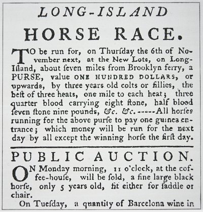 Aviso de uma corrida de cavalos em Long Island, de Rivington