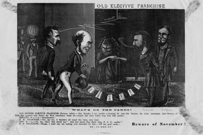 Franquia eletiva antiga, o que está nos cartões : cuidado com novembro !, c. 1868 de American School
