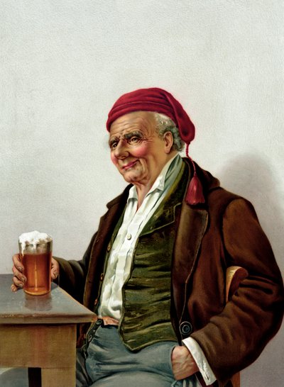 Velho com uma Cerveja num Pub de American School