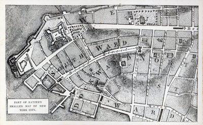 Parte do mapa menor da cidade de Nova Iorque de Bernard Ratzer (litho) de American School