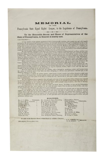 Liga dos Direitos Iguais do Estado da Pensilvânia, Memorial da Liga dos Direitos Iguais do Estado da Pensilvânia, à Assembléia Legislativa da Pensilvânia, 20 de janeiro de 1865 de American School