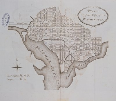 Plano da cidade de Washington como originalmente estabelecido em 1793 de American School