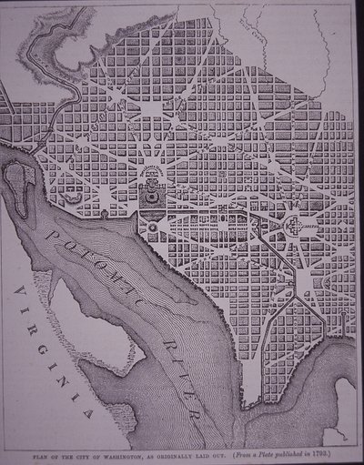Plano da cidade de Washington DC, conforme delineado pelo Major Pierre Charles L