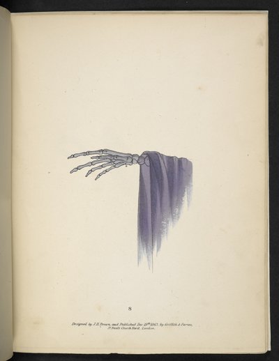 Placa 8. Uma mão esquelética. Spectropia; ou, Surpreendentes ilusões espectrais mostrando fantasmas por toda a parte, e de qualquer cor, etc. ser. 1. J.H. Brown 1864 de American School