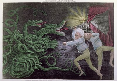 Quixotismo Político: O Hércules Diplomático atacando a Hidra Política, publicado por Bisbee, c.1833 de American School