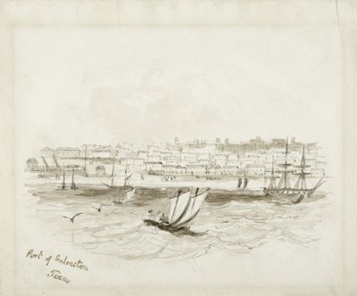 Porto de Galveston, Texas, final do século XIX (tinta sobre papel tecido) de American School