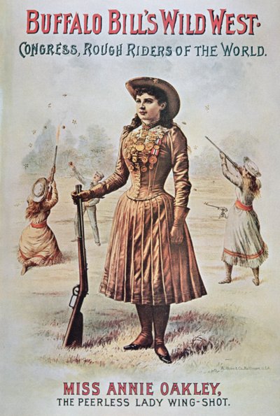 Poster para o Buffalo Bill (1846-1917) Wild West Show, com Annie Oakley (1860-1926) c.1899 (cor litho) de American School