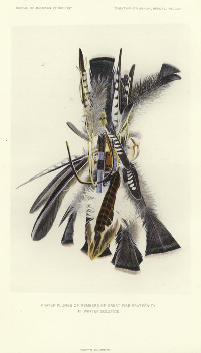 Plumas de oração dos membros da grande fraternidade do fogo no solstício de inverno (litografia a cores) de American School
