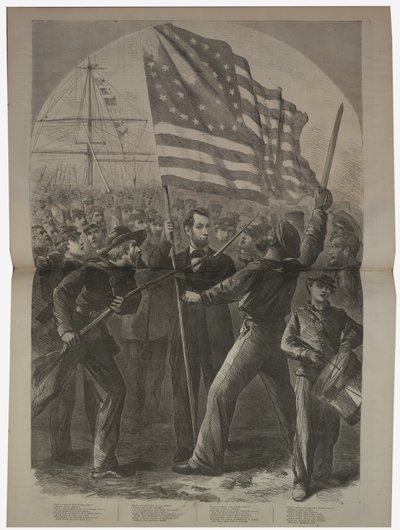 Presidente Lincoln se envolvendo na Batalha de Fort Stevens, ilustração de "Harper" s Weekly ", 1864 de American School