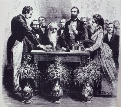 Professor Samuel Finley Breese Morse (1791-1872) Explicando o funcionamento de sua invenção de American School