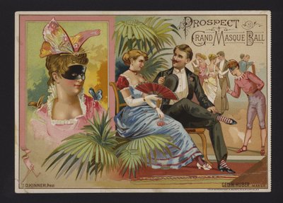 Grande baile de máscaras da Associação Prospect na Academia de Música, Tammany Hall e Nilsson Hall, Nova Iorque (chromolitho) de American School
