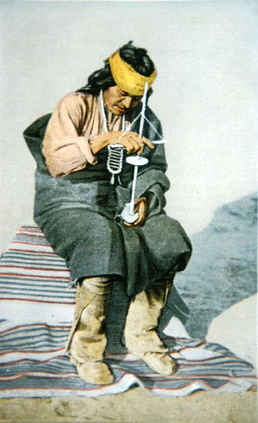 Pueblo man perfurando turquesa, c.1905 (lito colorido) de American School