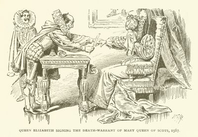 Rainha Elizabeth assinando a sentença de morte de Mary Queen of Scots, 1587 de American School