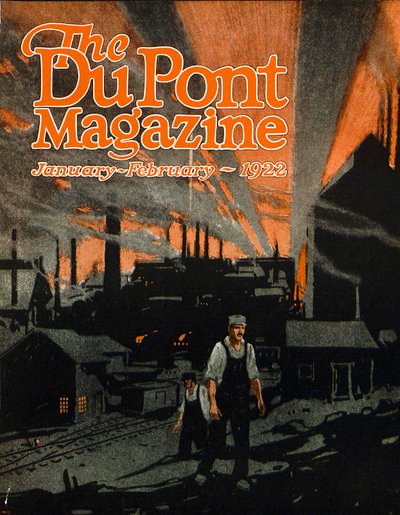 Levantando uma ponte ferroviária com dinamite, capa da revista DuPont, janeiro-fevereiro de 1922 de American School