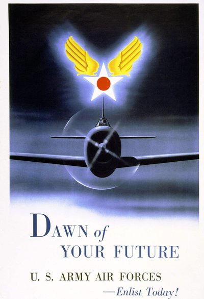 Cartaz de recrutamento para "Forças Aéreas do Exército dos EUA". de American School
