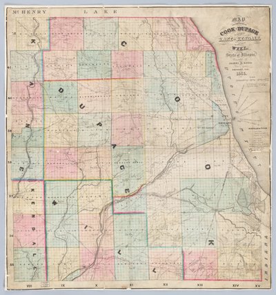 Mapa de Rees dos condados de Cook e DuPage de American School