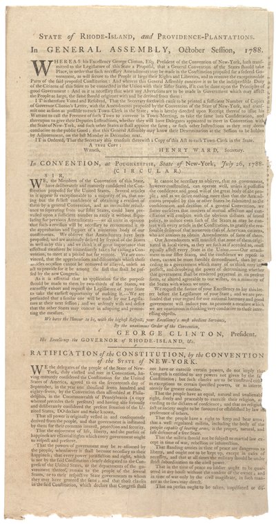Resoluções de impressão NYS proposta de emendas à Constituição, outubro de 1788 de American School