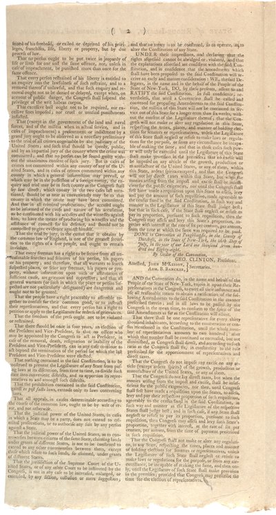 Resoluções de impressão NYS proposta de emendas à Constituição, outubro de 1788 de American School