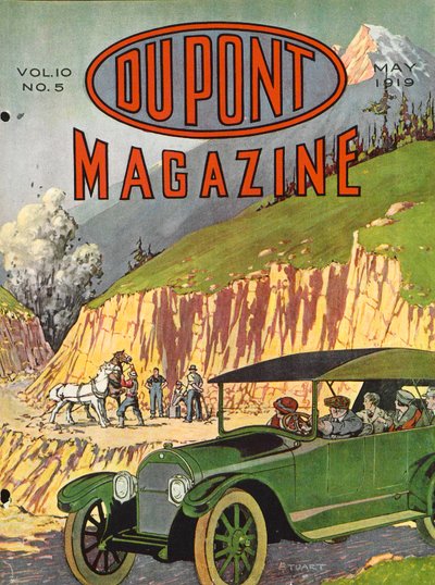 Construção de estradas, capa da revista DuPont, maio de 1919 de American School