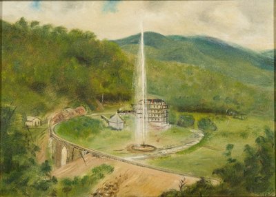 Round Knob Inn and the Fountain, c.1882 (óleo a bordo) de American School