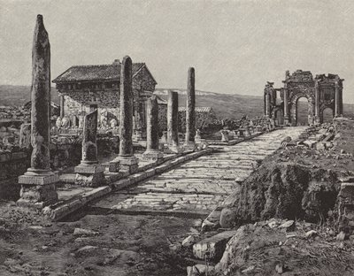 Ruínas da cidade romano-berbere de Timgad (antiga Thamugas), Argélia (gravura) de American School