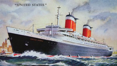 SS United States Maiden Voyage em 1952 (cor litho) de American School