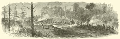 Exército Shermans destruindo a Ferrovia Macon entre Rough e Ready e Jonesborough, agosto de 1864 de American School