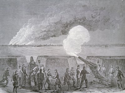 Cerco de Charleston, a cidade queimando sob bombardeio, 3 de janeiro de 1864, do Harper