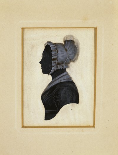 Silhueta de uma Senhora, c. 1830-1840 (tinta preta com traçado de giz castanho e branco sobre papel tecido) de American School