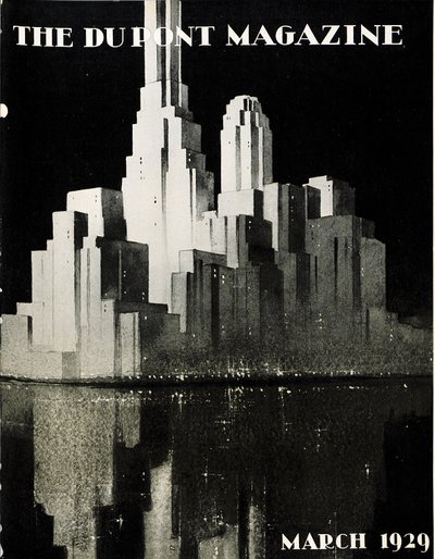 Arranha-céus, capa da revista DuPont, de março de 1929 de American School