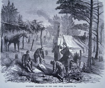Cemitério dos soldados no acampamento perto de Falmouth, Virgínia (lito) de American School