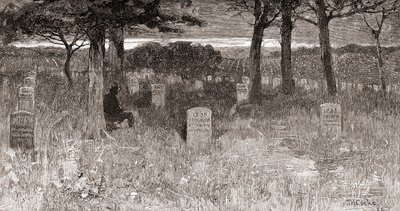 Túmulos de soldados no Cemitério Nacional de Arlington, Condado de Arlington, Virgínia, no século XIX, da "The Century Illustrated Monthly Magazine", publicada em 1884 (gravura) de American School