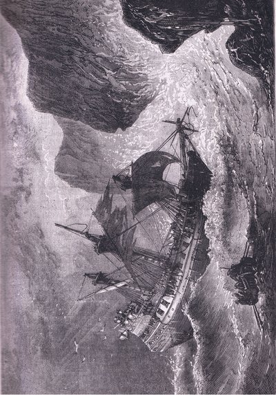 Somers dirige seu navio em terra, ilustração de Cassell