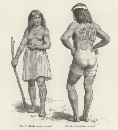 Tatuado Haida mulher e homem de American School