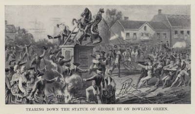 Derrubando a Estátua de George III no Bowling Green (litho) de American School