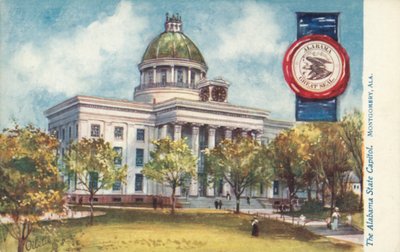 Capitólio do Estado do Alabama, Montgomery, Alabama (litografia a cores) de American School