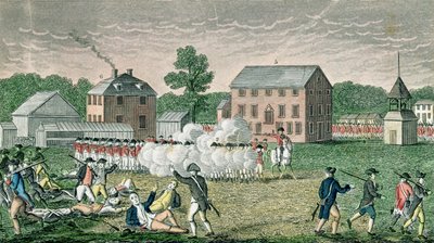 A Batalha de Lexington, 19 de abril de 1775, de "Connecticut Historical Collections", de John Warner Barber, gravada por A. Doolittle, 1832 de American School