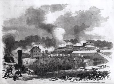 A Batalha de Lexington, Missouri, de 17 a 20 de setembro de 1861, de "A História Pictórica de Frank Leslie da Guerra Civil Americana", 1862 de American School