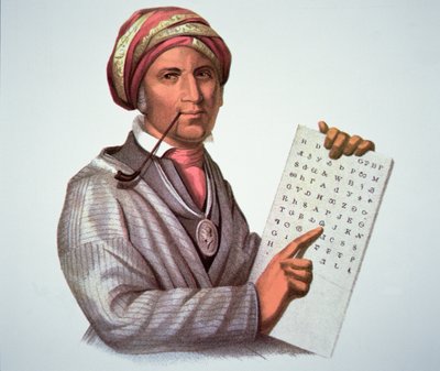 O bolsista Cherokee, Sequoyah (1776-1843) (cor litho) de American School