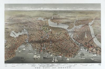 A cidade de Boston, pub. 1873 (litografia a cores) de American School