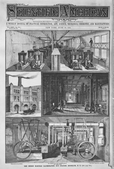 The Edison Electric Illuminating Cos Station, ilustração da Scientific American, 1891 de American School