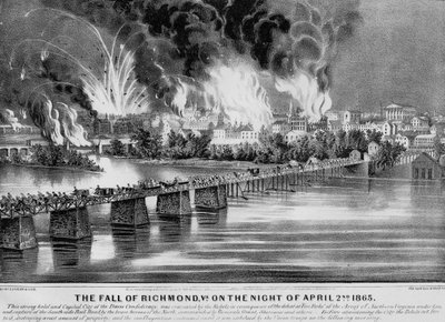 A queda de Richmond, Va. Na noite de 2 de abril de 1865, pub. por Currier & Ives, 1865 de American School