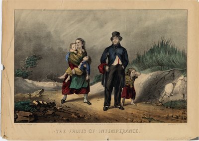 Os frutos da intemperança, pub. por Currier & Ives, 1870 de American School
