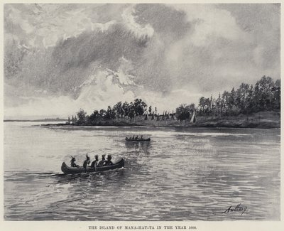 A Ilha de Mana-hat-ta no ano de 1600 (litho) de American School