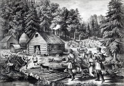 O lar do pioneiro na fronteira ocidental, pub. por Currier und Ives, 1867 de American School