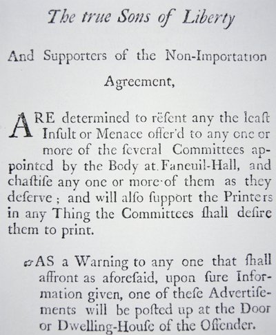 Os "Filhos da Liberdade", um movimento secreto fundado em 1765 em oposição aos impostos britânicos (litho) de American School
