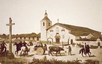 A Missão espanhola, Santa Clara de Asis, Califórnia em 1777 (litho) de American School