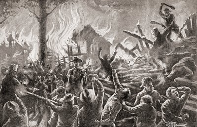 A guerra civil no Kansas, também conhecida por Bleeding Kansas, Bloody Kansas ou Border War, de "The History of Our Country", publicada em 1905 (litografia) de American School