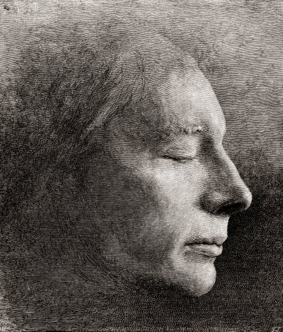 A máscara mortuária de John Keats, da "The Century Illustrated Monthly Magazine", publicada em 1884 (gravura) de American School